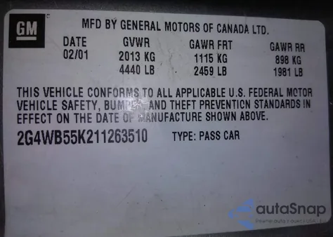 2001 Buick Regal Ls z USA, uszkodzony, nr VIN 2G4WB55K211263510